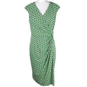 Maggy London Jersey Green & White Geometric Print Sleeveless Dress
